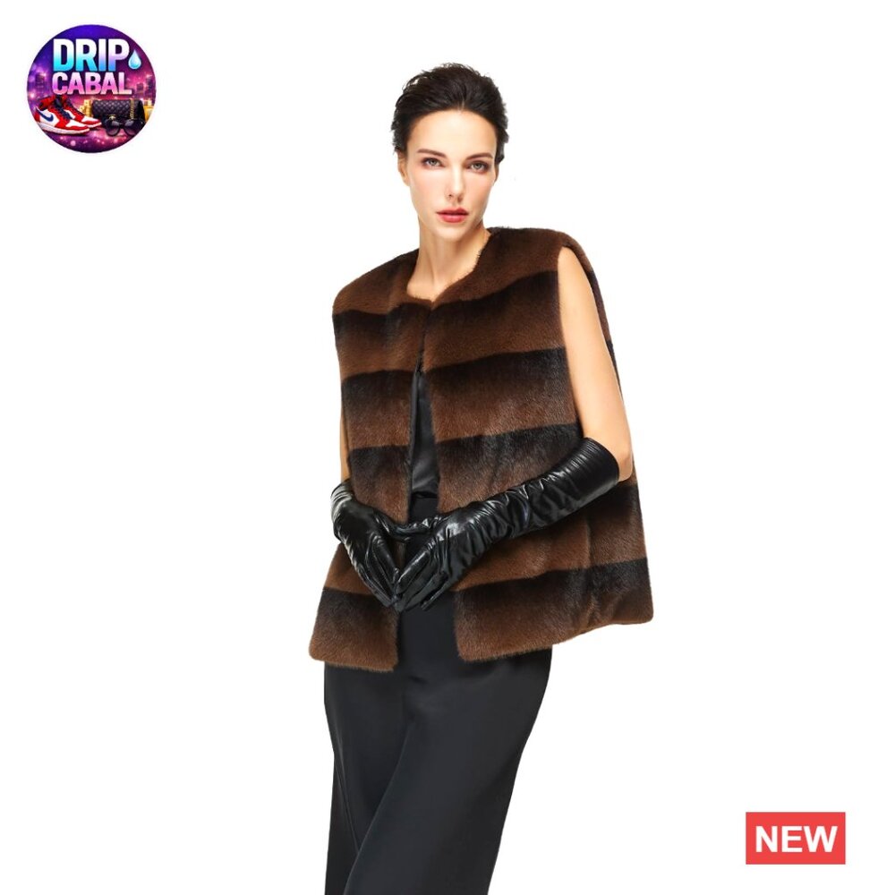 Faux Fur Mink Vest Sleeveless Jacket Open Front Winter Chic Elegant